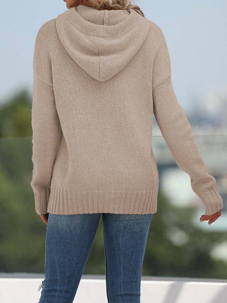 Women's Sweaters Solid Pocket Knit Hooded Sweater - Sweaters - Instastyled | Online Fashion Free Shipping Clothing, Dresses, Tops, Shoes - 24/10/2022 - color-apricot - color-black