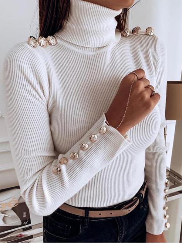 Women's Sweaters Solid Turtleneck Button Long Sleeve Sweater - Cardigans & Sweaters - INS | Online Fashion Free Shipping Clothing, Dresses, Tops, Shoes - 16/11/2021 - 20-30 - Cardigans & Sweaters