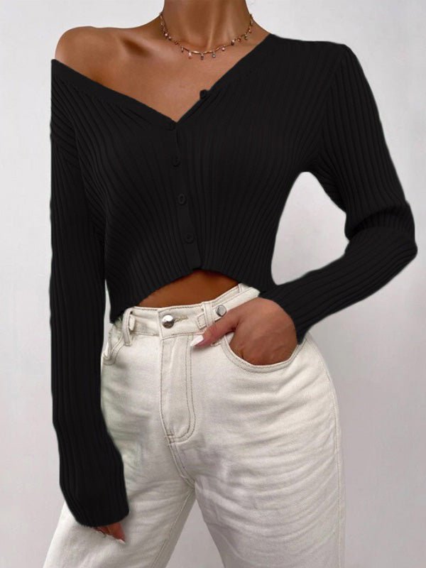 Women's Sweaters Solid V-Neck Button Knit Sweater - Sweaters - Instastyled | Online Fashion Free Shipping Clothing, Dresses, Tops, Shoes - 11/08/2022 - 20-30 - cardigans-sweaters