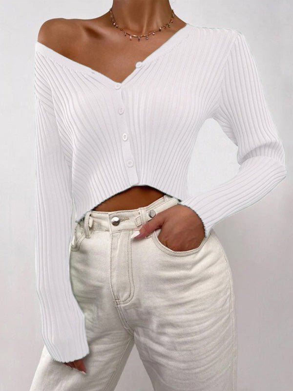 Women's Sweaters Solid V-Neck Button Knit Sweater - Sweaters - Instastyled | Online Fashion Free Shipping Clothing, Dresses, Tops, Shoes - 11/08/2022 - 20-30 - cardigans-sweaters