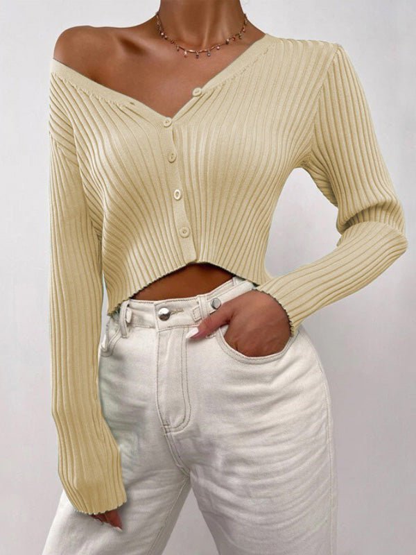 Women's Sweaters Solid V-Neck Button Knit Sweater - Sweaters - Instastyled | Online Fashion Free Shipping Clothing, Dresses, Tops, Shoes - 11/08/2022 - 20-30 - cardigans-sweaters