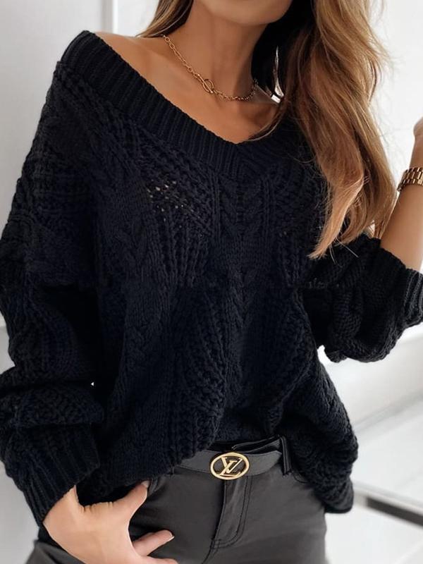 Women's Sweaters Solid V-Neck Hollow Pullover Long Sleeve Sweater - Cardigans & Sweaters - INS | Online Fashion Free Shipping Clothing, Dresses, Tops, Shoes - 18/11/2021 - 30-40 - Cardigans & Sweaters