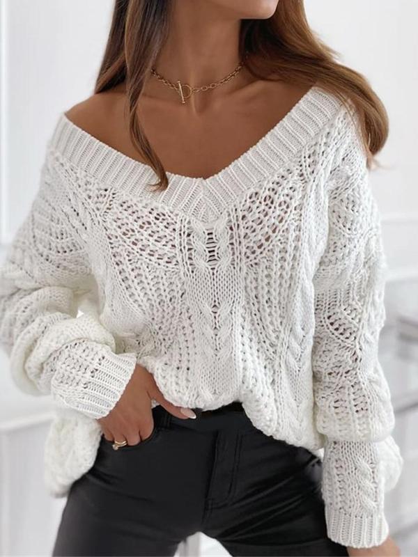 Women's Sweaters Solid V-Neck Hollow Pullover Long Sleeve Sweater - Cardigans & Sweaters - INS | Online Fashion Free Shipping Clothing, Dresses, Tops, Shoes - 18/11/2021 - 30-40 - Cardigans & Sweaters