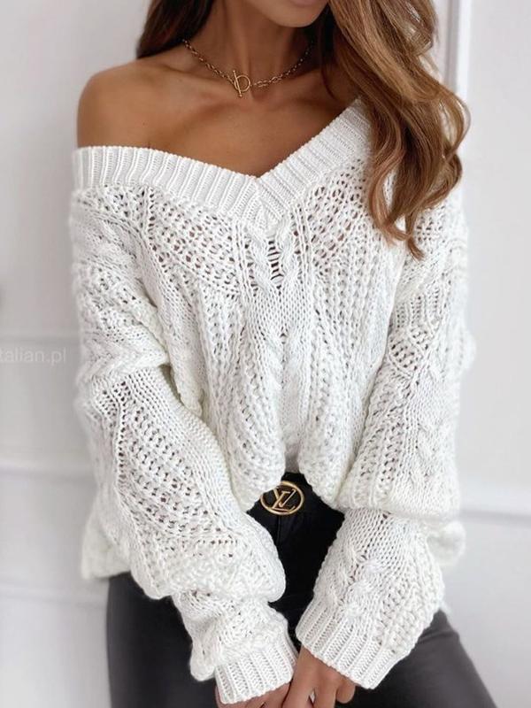 Women's Sweaters Solid V-Neck Hollow Pullover Long Sleeve Sweater - Cardigans & Sweaters - INS | Online Fashion Free Shipping Clothing, Dresses, Tops, Shoes - 18/11/2021 - 30-40 - Cardigans & Sweaters