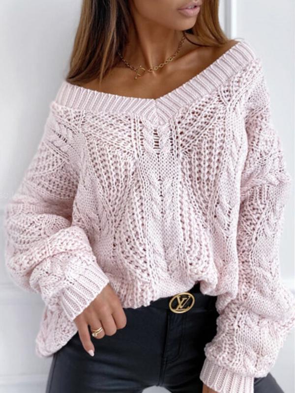 Women's Sweaters Solid V-Neck Hollow Pullover Long Sleeve Sweater - Cardigans & Sweaters - INS | Online Fashion Free Shipping Clothing, Dresses, Tops, Shoes - 18/11/2021 - 30-40 - Cardigans & Sweaters