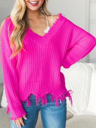 Women's Sweaters Solid V-Neck Long Sleeve Irregular Sweater - Sweaters - Instastyled | Online Fashion Free Shipping Clothing, Dresses, Tops, Shoes - 21/09/2022 - Color_Black - Color_Gray