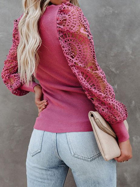 Women's Sweaters Square Neck Lace Panel Long Sleeve Knit Sweaters - Cardigans & Sweaters - Instastyled | Online Fashion Free Shipping Clothing, Dresses, Tops, Shoes - 14/01/2022 - 30-40 - Cardigans & Sweaters