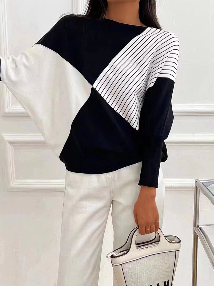 Women's Sweaters Strip Pattern Splicing Knitted Sweater - Sweaters - Instastyled | Online Fashion Free Shipping Clothing, Dresses, Tops, Shoes - 27/10/2022 - 30-40 - ccasion_Daily