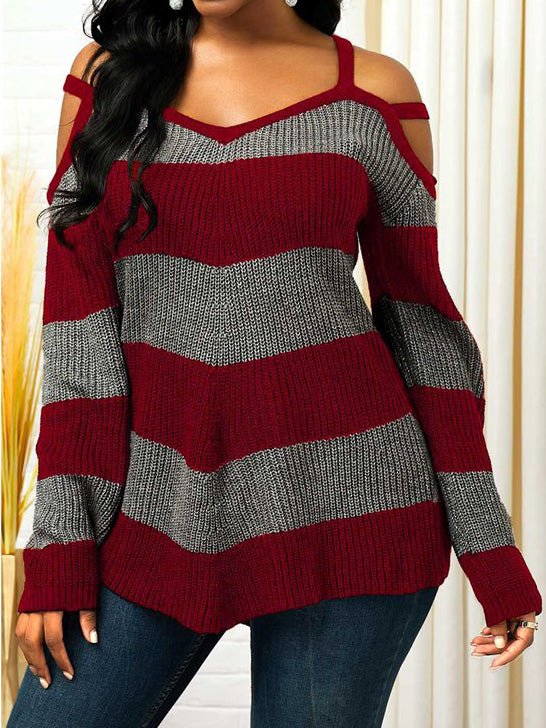 Women's Sweaters Striped Off-The-Shoulder Knit Sweater - Sweaters - Instastyled | Online Fashion Free Shipping Clothing, Dresses, Tops, Shoes - 25/08/2022 - 40-50 - cardigans-sweaters