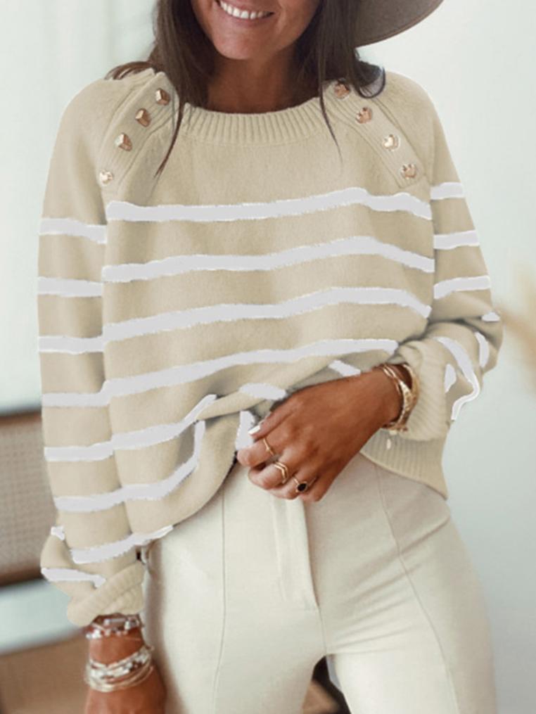 Women's Sweaters Striped Pullover Shoulder Button Knitted Sweater - Cardigans & Sweaters - INS | Online Fashion Free Shipping Clothing, Dresses, Tops, Shoes - 04/11/2021 - 30-40 - Cardigans & Sweaters