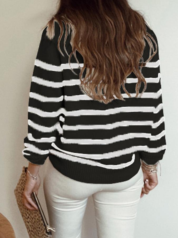 Women's Sweaters Striped Pullover Shoulder Button Knitted Sweater - Cardigans & Sweaters - INS | Online Fashion Free Shipping Clothing, Dresses, Tops, Shoes - 04/11/2021 - 30-40 - Cardigans & Sweaters