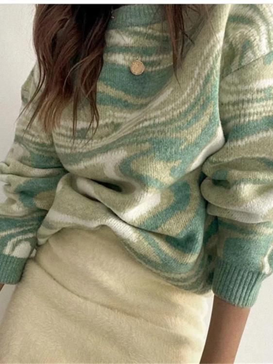 Women's Sweaters Tie-Dye Printed Round Neck Pullover Long Sleeve Sweater - Cardigans & Sweaters - Instastyled | Online Fashion Free Shipping Clothing, Dresses, Tops, Shoes - 02/12/2021 - 30-40 - Cardigans & Sweaters