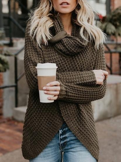 Women's Sweaters Turtleneck Button Long Sleeve Irregular Knit Sweater - Cardigans & Sweaters - INS | Online Fashion Free Shipping Clothing, Dresses, Tops, Shoes - 02/11/2021 - 20-30 - Cardigans & Sweaters