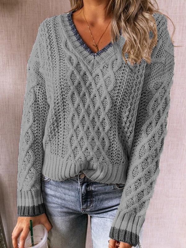 Women's Sweaters Twisted V-Neck Knitted Long Sleeve Sweater - Cardigans & Sweaters - INS | Online Fashion Free Shipping Clothing, Dresses, Tops, Shoes - 08/10/2021 - 30-40 - Cardigans & Sweaters