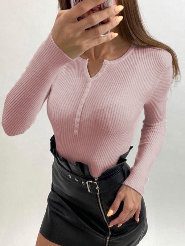 Women's Sweaters V-Neck Button Long Sleeve Knit Sweater - Sweaters - Instastyled | Online Fashion Free Shipping Clothing, Dresses, Tops, Shoes - 13/08/2022 - Cardigans & Sweaters - Color_Apricot