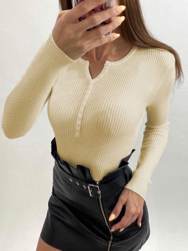 Women's Sweaters V-Neck Button Long Sleeve Knit Sweater - Sweaters - Instastyled | Online Fashion Free Shipping Clothing, Dresses, Tops, Shoes - 13/08/2022 - Cardigans & Sweaters - Color_Apricot