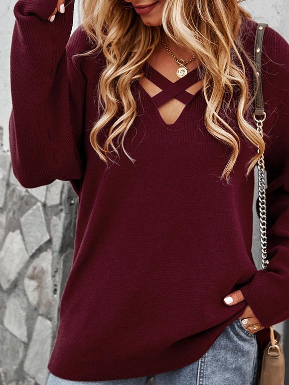 Women's Sweaters V-Neck Cross Chest Long Sleeve Sweater - Cardigans & Sweaters - Instastyled | Online Fashion Free Shipping Clothing, Dresses, Tops, Shoes - 02/12/2021 - 30-40 - Cardigans & Sweaters