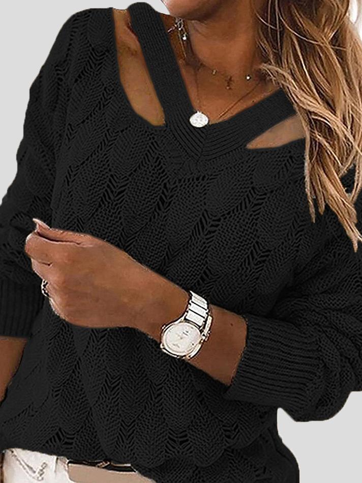 Women's Sweaters V-Neck Hollow Long Sleeve Knitted Sweater - Cardigans & Sweaters - INS | Online Fashion Free Shipping Clothing, Dresses, Tops, Shoes - 20-30 - 22/10/2021 - Cardigans & Sweaters