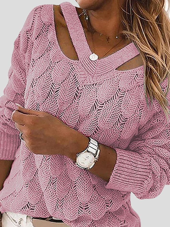 Women's Sweaters V-Neck Hollow Long Sleeve Knitted Sweater - Cardigans & Sweaters - INS | Online Fashion Free Shipping Clothing, Dresses, Tops, Shoes - 20-30 - 22/10/2021 - Cardigans & Sweaters