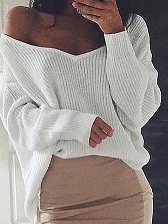 Women's Sweaters V-Neck Irregular Split Long Sleeve Sweater - Cardigans & Sweaters - Instastyled | Online Fashion Free Shipping Clothing, Dresses, Tops, Shoes - 14//12/2021 - 20-30 - Cardigans & Sweaters