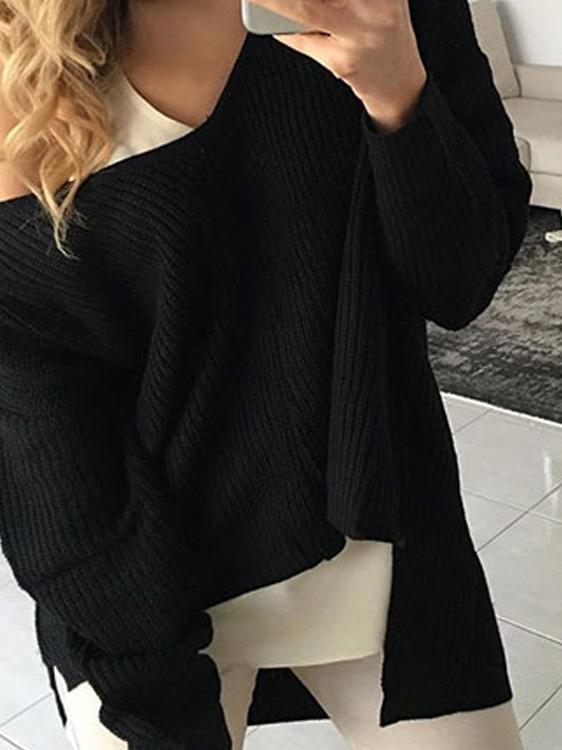 Women's Sweaters V-Neck Irregular Split Long Sleeve Sweater - Cardigans & Sweaters - Instastyled | Online Fashion Free Shipping Clothing, Dresses, Tops, Shoes - 14//12/2021 - 20-30 - Cardigans & Sweaters