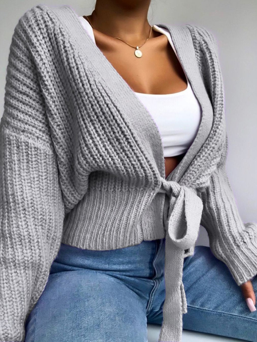 Women's Sweaters V-Neck Long Sleeve Lace-Up Knitted Sweater - Cardigans & Sweaters - INS | Online Fashion Free Shipping Clothing, Dresses, Tops, Shoes - 06/09/2021 - 30-40 - Cardigans & Sweaters