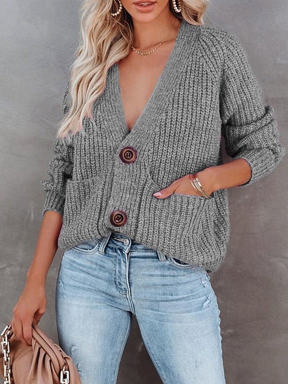 Women's Sweaters V-Neck Single-Breasted Long Sleeve Sweater Cardigan - Cardigans & Sweaters - INS | Online Fashion Free Shipping Clothing, Dresses, Tops, Shoes - 12/10/2021 - 30-40 - Cardigans & Sweaters