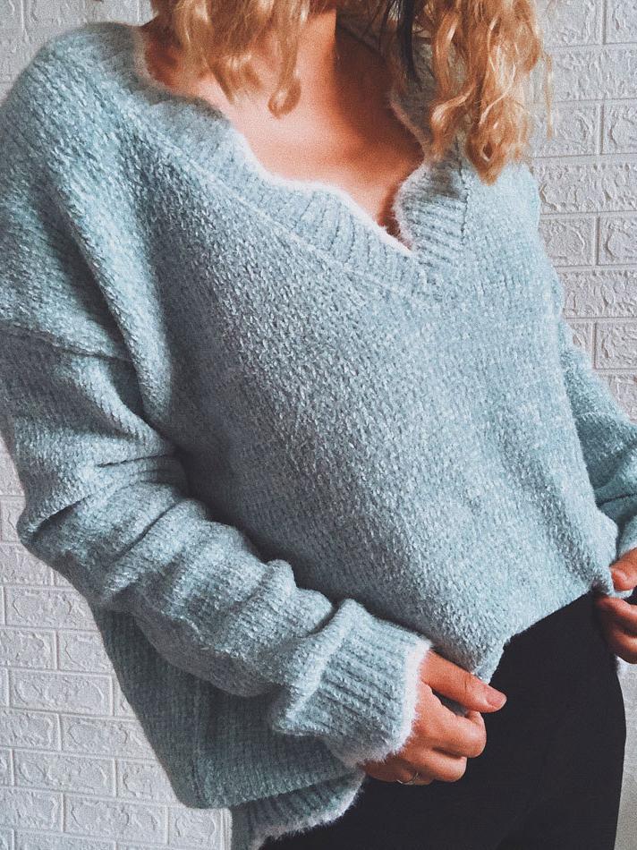 Women's Sweaters Wavy V-Neck Solid Pullover Long Sleeve Sweater - Cardigans & Sweaters - INS | Online Fashion Free Shipping Clothing, Dresses, Tops, Shoes - 24/11/2021 - Cardigans & Sweaters - color-blue