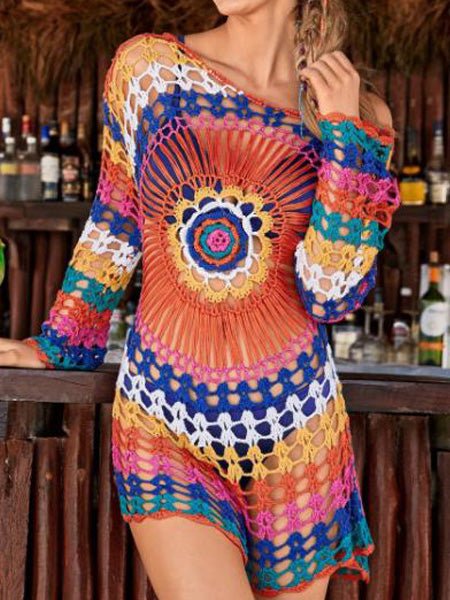 Women's Swimsuit Knit Cutout Bikini Long Sleeve Cover Up - Bikinis - Instastyled | Online Fashion Free Shipping Clothing, Dresses, Tops, Shoes - 09/06/2022 - Bikinis - Color_Multicolor