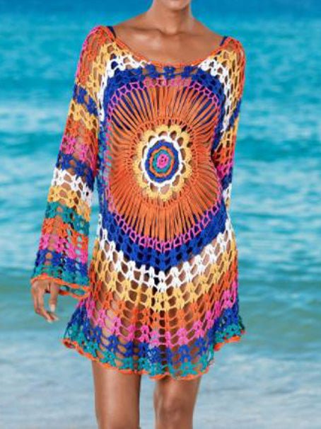 Women's Swimsuit Knit Cutout Bikini Long Sleeve Cover Up - Bikinis - Instastyled | Online Fashion Free Shipping Clothing, Dresses, Tops, Shoes - 09/06/2022 - Bikinis - Color_Multicolor