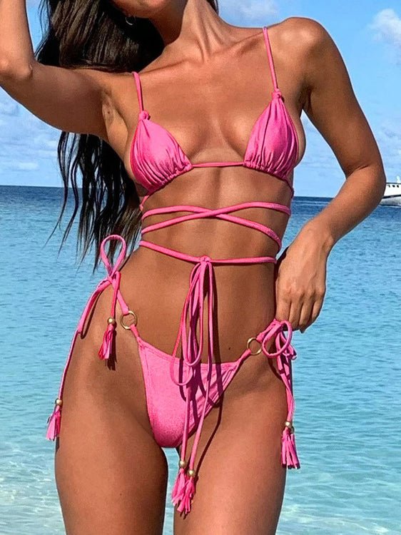 Women's Swimsuits Lace-Up Fringed Two-Piece Bikini - Bikinis - Instastyled | Online Fashion Free Shipping Clothing, Dresses, Tops, Shoes - 20-30 - 20/04/2022 - Bikinis