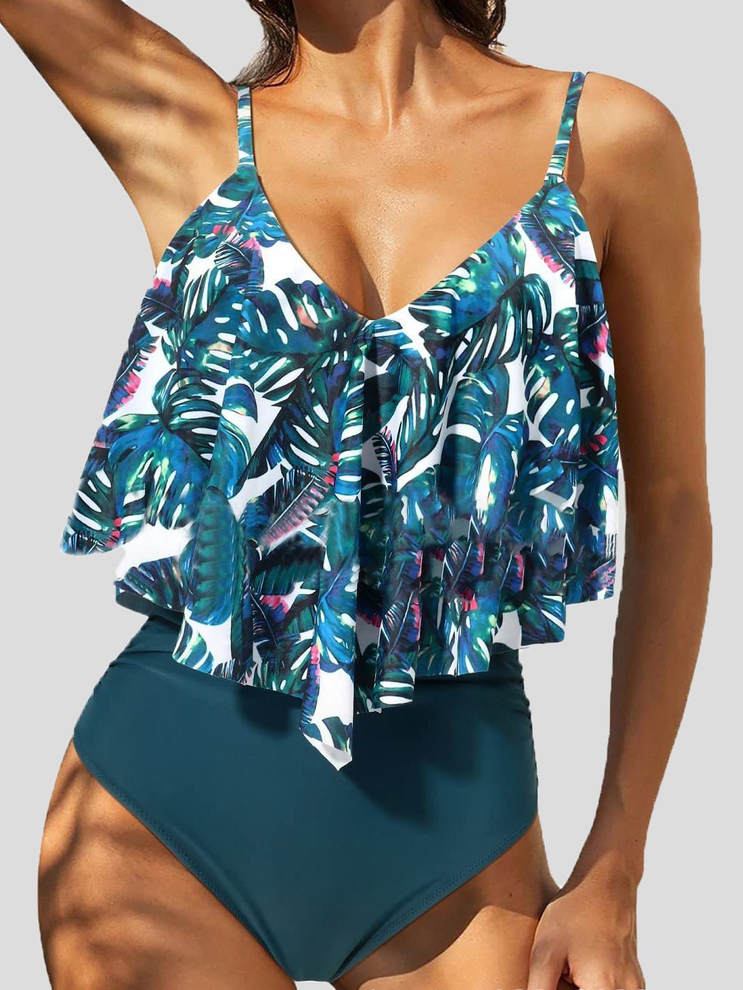 Women's Swimsuits Printed V-Neck Ruffle One Piece Swimsuit - Swimsuits - Instastyled | Online Fashion Free Shipping Clothing, Dresses, Tops, Shoes - 22/04/2022 - Color_Black - Color_Blue