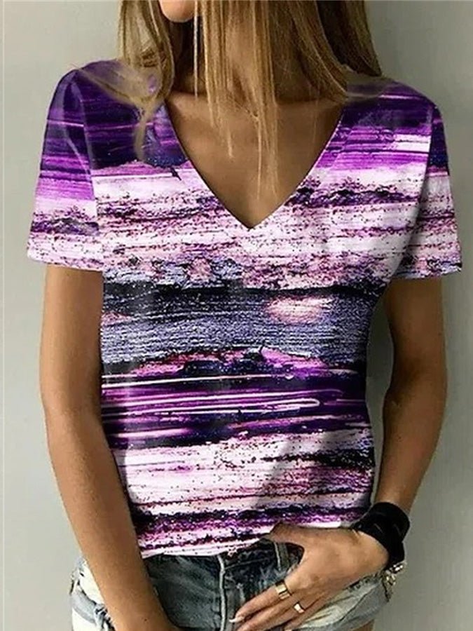 Women's T-Shirts Abstract Painting Tie-Dye Print V-Neck Short Sleeve T-Shirt - T-Shirts - Instastyled | Online Fashion Free Shipping Clothing, Dresses, Tops, Shoes - 03/03/2022 - 20-30 - color-blue