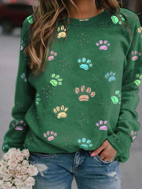 Women's T-Shirts Animal Paw Print Long Sleeve T-Shirt - T-Shirts - Instastyled | Online Fashion Free Shipping Clothing, Dresses, Tops, Shoes - 14/09/2022 - Color_Blue - Color_Green