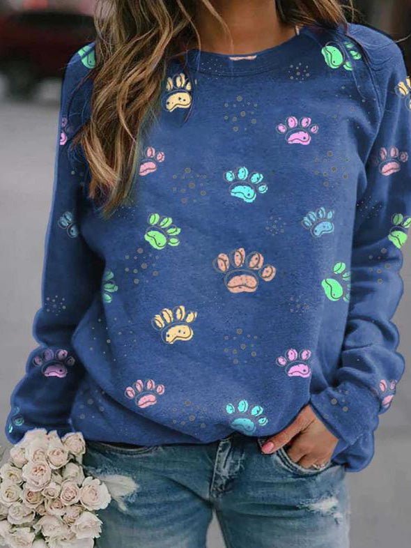 Women's T-Shirts Animal Paw Print Long Sleeve T-Shirt - T-Shirts - Instastyled | Online Fashion Free Shipping Clothing, Dresses, Tops, Shoes - 14/09/2022 - Color_Blue - Color_Green