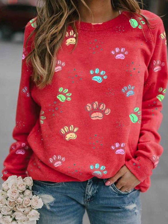 Women's T-Shirts Animal Paw Print Long Sleeve T-Shirt - T-Shirts - Instastyled | Online Fashion Free Shipping Clothing, Dresses, Tops, Shoes - 14/09/2022 - Color_Blue - Color_Green