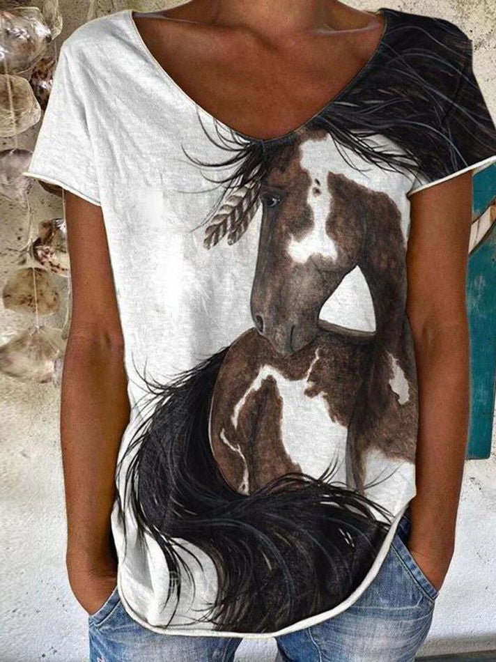 Women's T-Shirts Animal Print V-Neck Short Sleeve Casual T-Shirt - T-Shirts - Instastyled | Online Fashion Free Shipping Clothing, Dresses, Tops, Shoes - 20-30 - 21/07/2022 - color-white