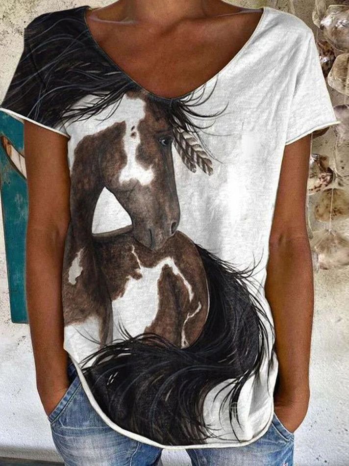 Women's T-Shirts Animal Print V-Neck Short Sleeve Casual T-Shirt - T-Shirts - Instastyled | Online Fashion Free Shipping Clothing, Dresses, Tops, Shoes - 20-30 - 21/07/2022 - color-white