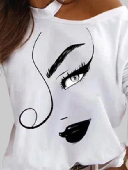 Women's T-Shirts Art Print Halter Off Shoulder Long Sleeve T-Shirt - T-Shirts - Instastyled | Online Fashion Free Shipping Clothing, Dresses, Tops, Shoes - 16/05/2022 - 20-30 - color-white