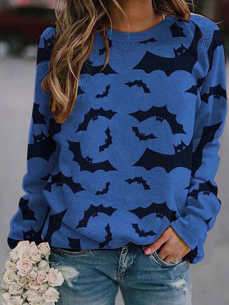 Women's T-Shirts Bat Print Comfortable Round Neck Long Sleeve T-Shirts - T-Shirts - INS | Online Fashion Free Shipping Clothing, Dresses, Tops, Shoes - 10-20 - 20/08/2021 - Category_T-Shirts