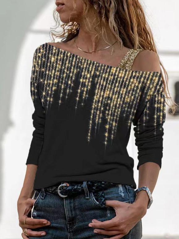 Women's T-Shirts Boat Neck Print Long Sleeve T-Shirt - T-Shirts - Instastyled | Online Fashion Free Shipping Clothing, Dresses, Tops, Shoes - 14/12/2021 - 20-30 - color-black