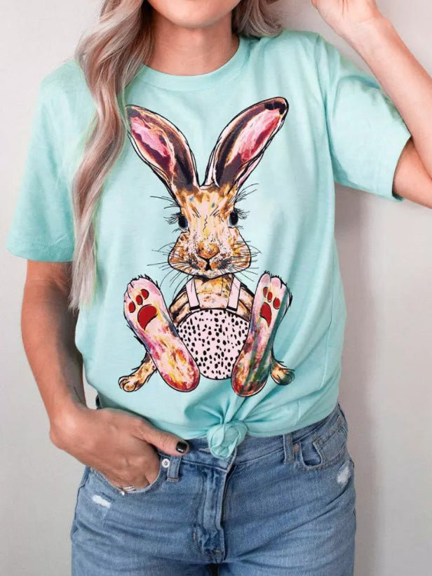 Women's T-Shirts Bunny Print Crew Neck Short Sleeve T-Shirt - T-Shirts - Instastyled | Online Fashion Free Shipping Clothing, Dresses, Tops, Shoes - 11/03/2022 - 20-30 - color-sky_blue