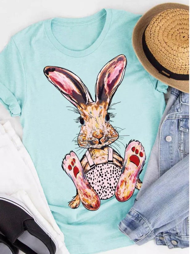 Women's T-Shirts Bunny Print Crew Neck Short Sleeve T-Shirt - T-Shirts - Instastyled | Online Fashion Free Shipping Clothing, Dresses, Tops, Shoes - 11/03/2022 - 20-30 - color-sky_blue