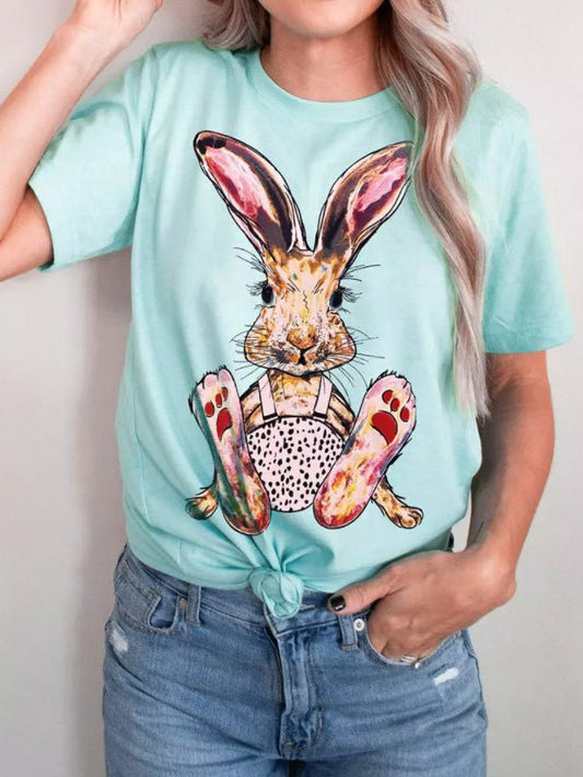 Women's T-Shirts Bunny Print Crew Neck Short Sleeve T-Shirt - T-Shirts - Instastyled | Online Fashion Free Shipping Clothing, Dresses, Tops, Shoes - 11/03/2022 - 20-30 - color-sky_blue