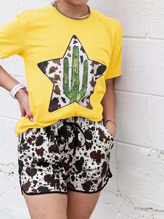 Women's T-Shirts Cactus Print Crew Neck Short Sleeve T-Shirt - T-Shirts - Instastyled | Online Fashion Free Shipping Clothing, Dresses, Tops, Shoes - 20-30 - 21/06/2022 - color-black