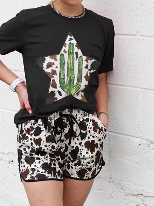 Women's T-Shirts Cactus Print Crew Neck Short Sleeve T-Shirt - T-Shirts - Instastyled | Online Fashion Free Shipping Clothing, Dresses, Tops, Shoes - 20-30 - 21/06/2022 - color-black