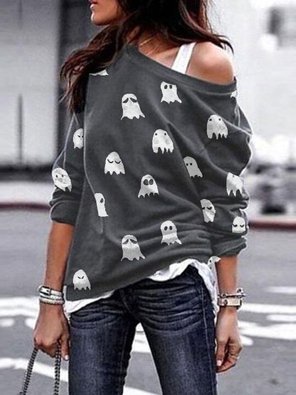 Women's T-Shirts Cartoon Print Round Neck Long Sleeve T-Shirts - T-Shirts - INS | Online Fashion Free Shipping Clothing, Dresses, Tops, Shoes - 10-20 - Category_T-Shirts - color-blue