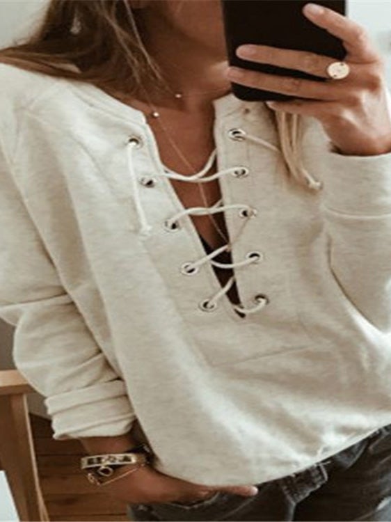 Women's T-Shirts Casual Belted Long Sleeve T-Shirts - T-Shirts - Instastyled | Online Fashion Free Shipping Clothing, Dresses, Tops, Shoes - 13/01/2022 - 20-30 - color-beige