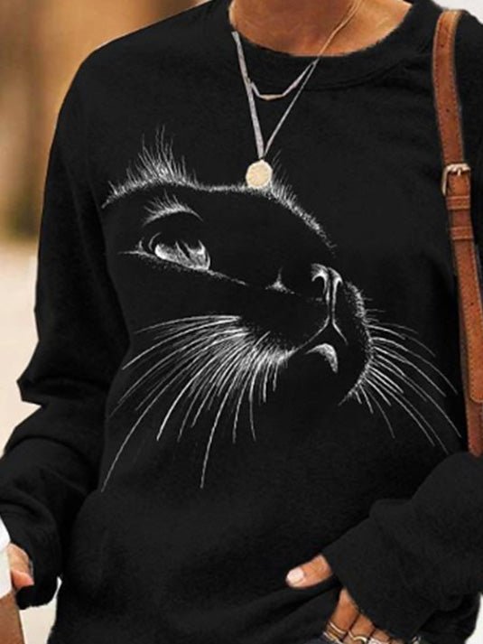 Women's T-Shirts Casual Cat Print Long Sleeve T-Shirt - T-Shirts - Instastyled | Online Fashion Free Shipping Clothing, Dresses, Tops, Shoes - 03/08/2022 - Color_Black - HDL