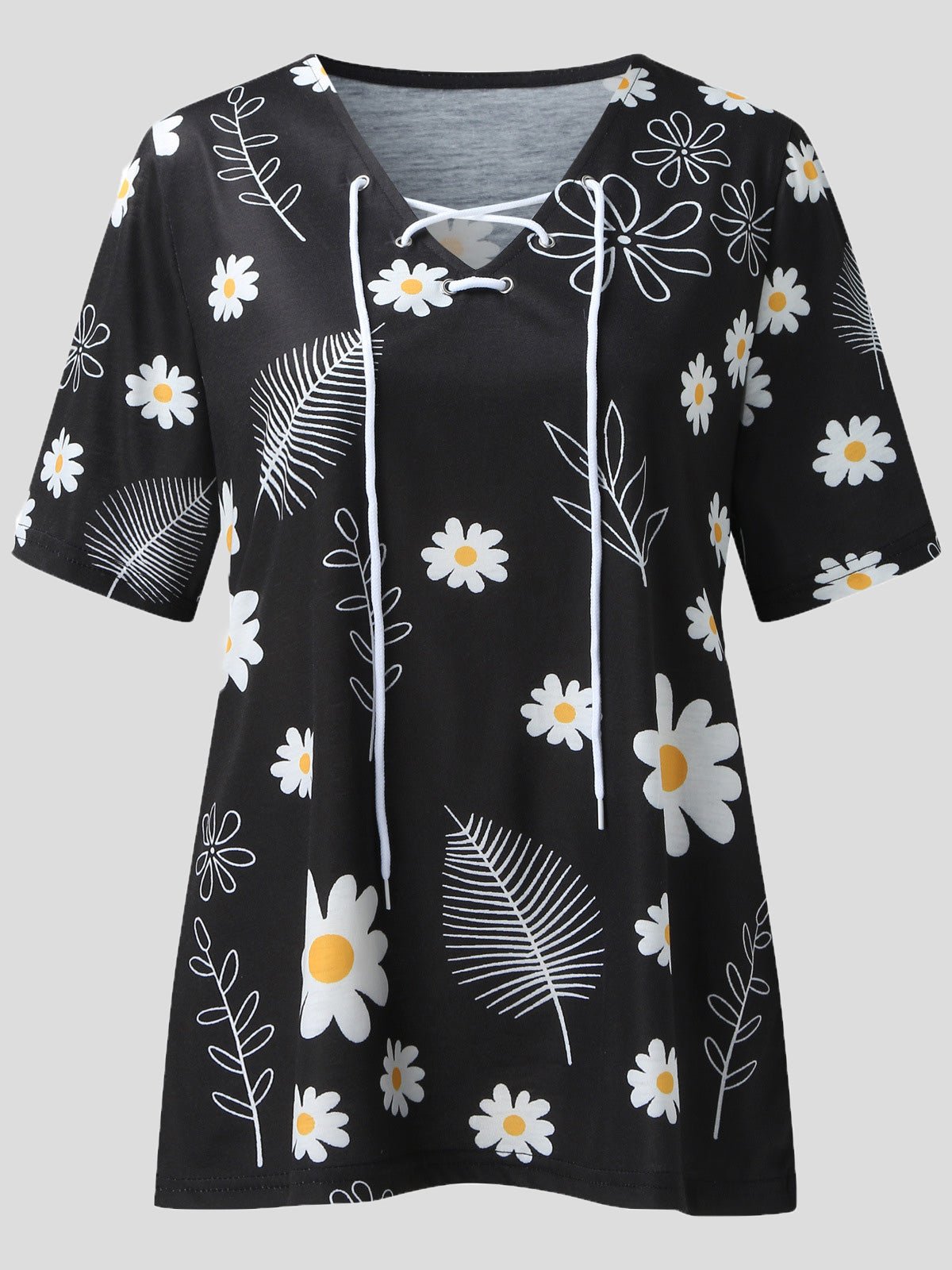 Women's T-Shirts Casual Print Belted Short Sleeve T-Shirt - T-Shirts - Instastyled | Online Fashion Free Shipping Clothing, Dresses, Tops, Shoes - 15/06/2022 - Color_Black - Color_Gray